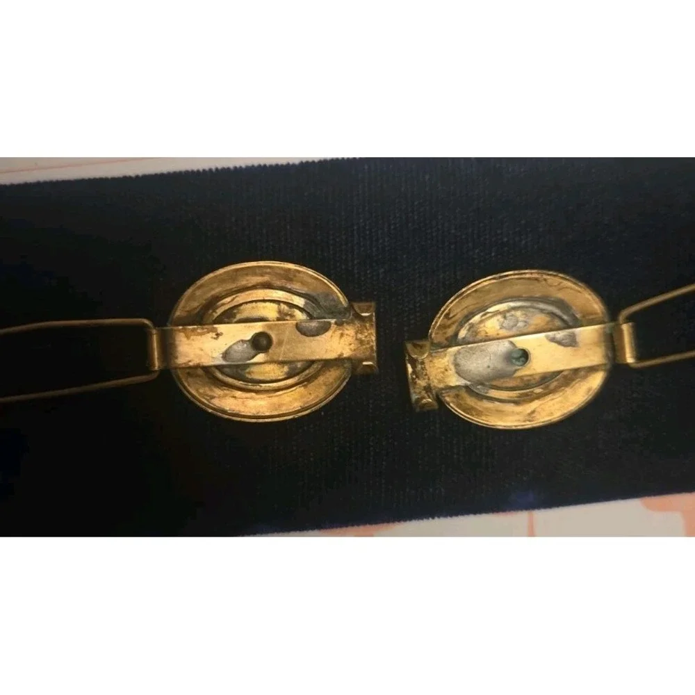 Pair Vintage Floral Porcelain Hair Clips Colorful Flowers Oval Goldtone Setting